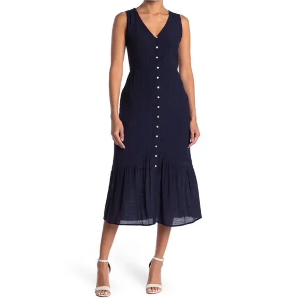Nanette Lepore Womens Navy Button Front Midi Dress Women’s Size 4